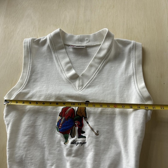 Vintage Slazenger Sweater Vest Mens Large White V Neck Golf Graphic Hong Kong - Picture 6 of 7
